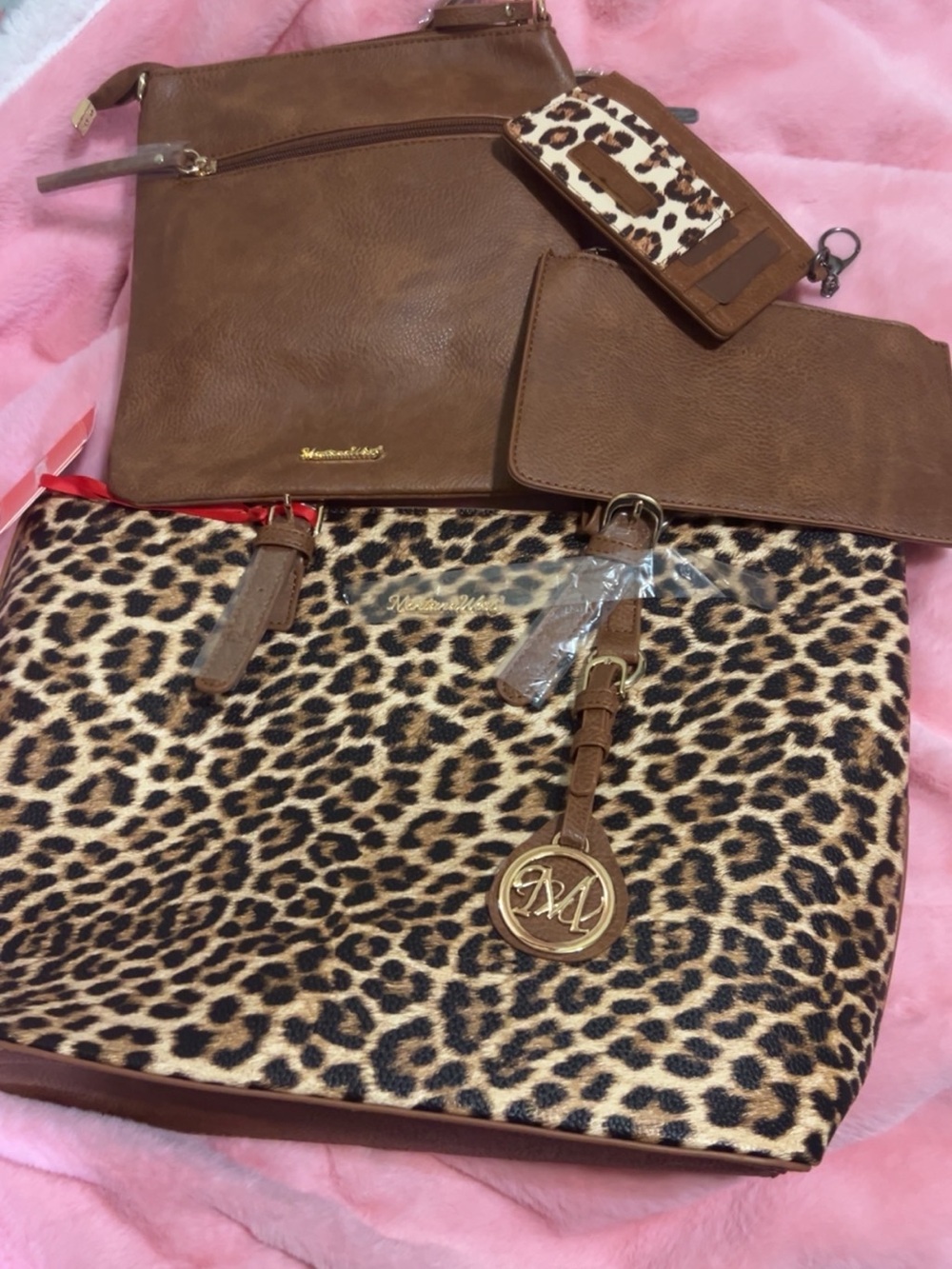 Montana west Leopard Print and Brown Tote Bag Set - Fashionable Women's Handbag
